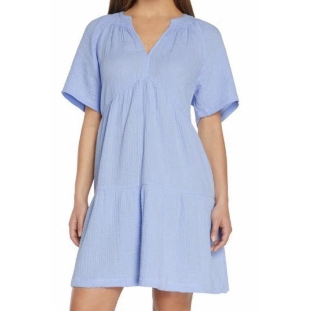 Gap Women's Relaxed Fit Soft Cotton Crinkle Gauze Tiered Dress Size Medium - Picture 1 of 4